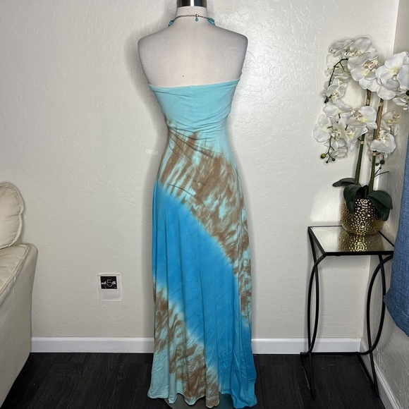Sky Collection blue tie dye halter maxi Dress w/Turquoise Beading S - Picture 4 of 12